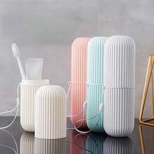 1pc Japanese Portable Travel Toothbrush Box Set, Wash Cup With Lid, Toothpaste Tube, Toothbrush Storage Box, Rinse Cup - Multicolor - View 2