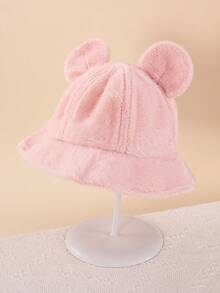 1 pieza Sombrero de cubo de peluche con orejas grandes para bebé, sombrero de cubo unisex sólido, cálido y a prueba de viento, versátil y lindo, para otoño/invierno