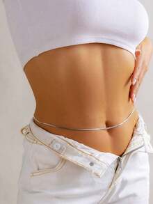 Nooxian 1pc Simple Stainless Steel Chain Design Women's Waist Chain - Bạc - Xem 5