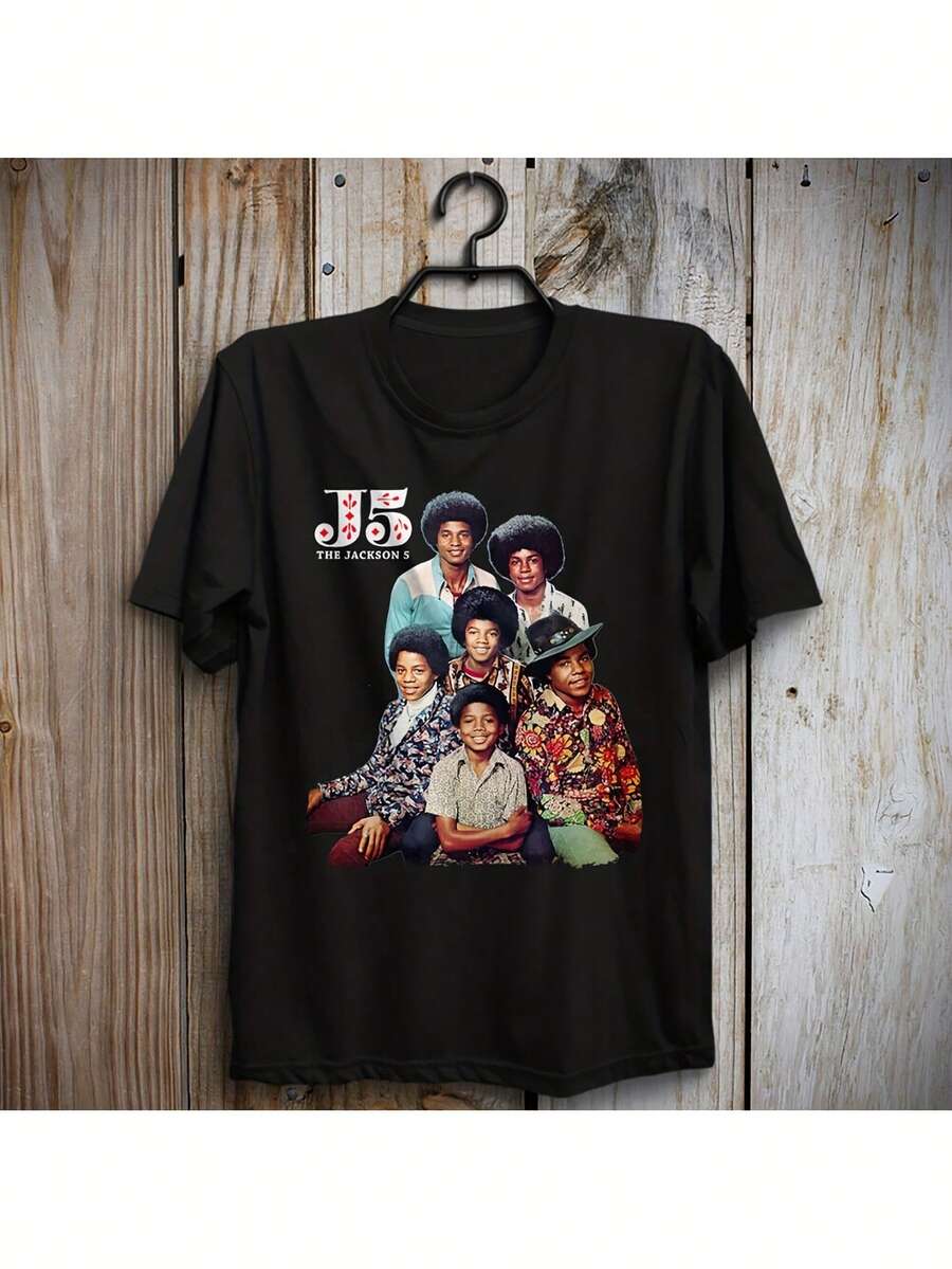 Vintage Unisex Shirt Graphic Tee Tshirts Retro Jackson 5 Graphic T-Shirt - ;I Want You Back; Design. Black Cotton Crew Neck Tee For Men. Casual All-Season Wear. Machine Washable. Collectible Tshirt  Retro Style Shirt  Cotton Fabric - 黑色 - 查看 1