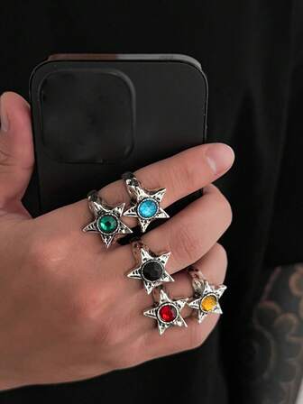 5件套时尚彩色水晶星星戒指套装