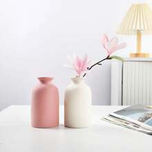 Jarrón de cerámica pequeño, estilo minimalista, color beige, apto para chimenea, recámara, cocina, sala de estar, oficina - Rosa - Ver 4