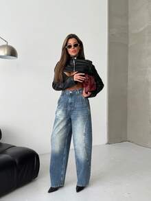 SQUALO Jeans de mujer con efecto lavado en azul, desgarrados y con efecto desgastado, estilo urbano