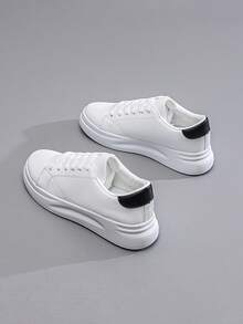 Women's Fashionable Casual Thick Sole Lace-Up White Sneakers, Versatile, Waterproof Platform, Spring/Autumn