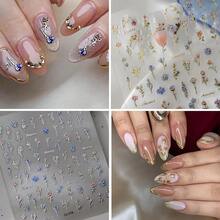 Spring Flower Nail Art Stickers Decals Blue Green Butterfly Nail Decals Self Adhesive 5D Embossed For Women Nails Design Decoraion 3D Flower Mails Stickers Supplies{Inchcolor_nameinch:InchColorful-20inch} - 多彩-20 - 查看 7