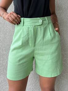 Women's Linen Shorts - Green - View 1
