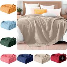 Elegant Comfort 1pc Soft Waffle Weave Throw Blanket , Lightweight Summer Blanket For Hot Sleepers, Full, Queen, King, Twin, And Twin XL Size Bed Breathable Cozy Warm Woven Textured Blankets For Couch, Bed, Sofa, Home Décor, Christmas Decorations Gifts, Cozy Winter Styles, Holiday Décor - 亞麻布 - 查看 1