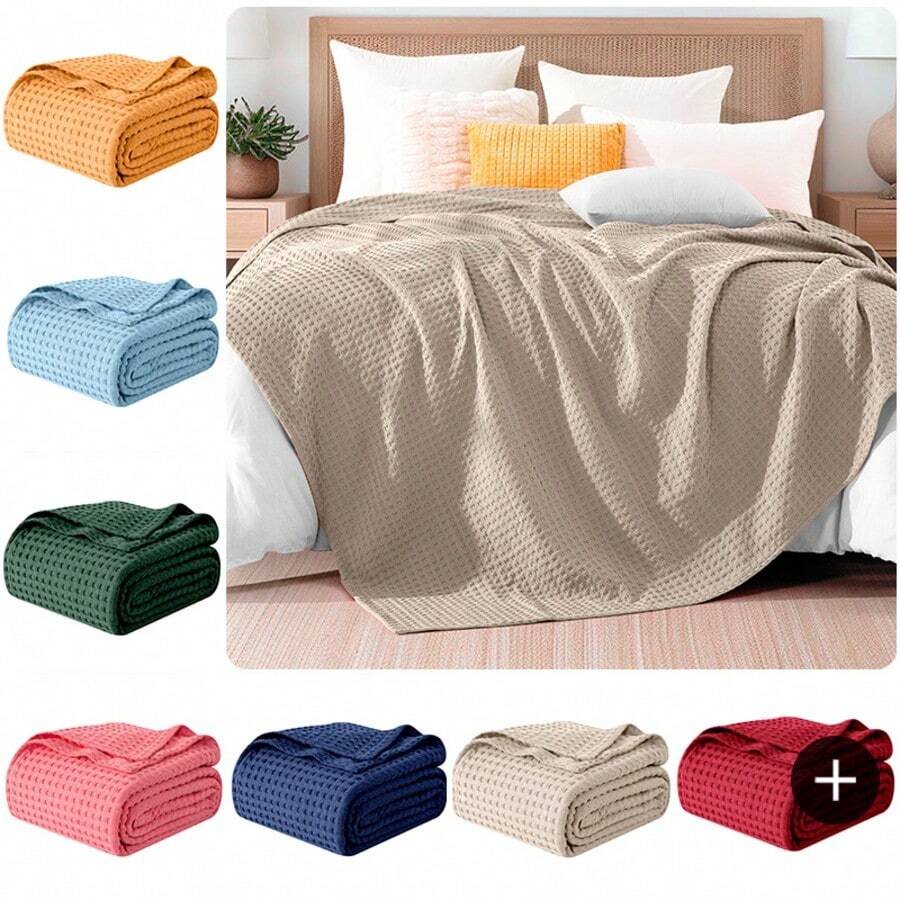Elegant Comfort 1pc Soft Waffle Weave Throw Blanket , Lightweight Summer Blanket For Hot Sleepers, Full, Queen, King, Twin, And Twin XL Size Bed Breathable Cozy Warm Woven Textured Blankets For Couch, Bed, Sofa, Home Décor, Christmas Decorations Gifts, Cozy Winter Styles, Holiday Décor - 亞麻布 - 查看 1