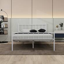 Black Classic Metal Bed Frame Platform Mattress Foundation With Classic Style Iron-Art Headboard And Footboard,Under Bed Storage,No Box Spring Needed - 白色 - 查看 3
