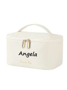 Customized Women's Portable Travel Makeup Bag With Compartments, Makeup Brushes Bag, Waterproof Pu Cosmetic Bag For Outdoor & Vacation, Khaki , Makeup Bag Makeup Pouch Skincare Bag Toiletry Bag School Supplies Travel Essentials Make Up Bag Holiday Essentials Makeup Bags Makeup Organizer Holiday Winter Gifts For Women Make Up Organizer Makeup Storage