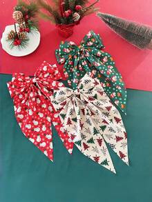 3件套新款圣诞树蝴蝶结发夹，圣诞老人雪人发饰，适合秋冬季发型装饰、圣诞节、节日派对、发爪、发夹、发卡 - 彩色 - 查看 5