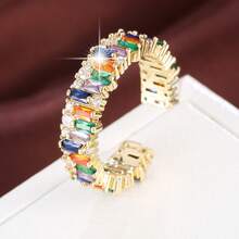 1 pieza Anillo de moda cortar & forma cuadrada con diseño de diamante de imitación abierto ajustable - Dorado - Ver 5