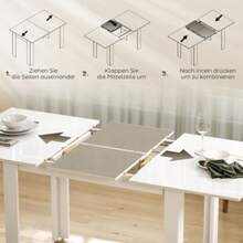 Mesa de comedor extensible Homcom 120 - 160 x 70 cm mesa de cocina regulable 4 - 6 personas MDF blanco brillo