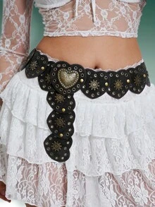 Hershine 1 件女式，心形装饰，金色铆钉拼布腰带，天鹅绒面料，复古，波西米亚风格，搭配连衣裙、裙子、休闲装、朋友聚会、派对、节日、送给朋友、妈妈、家人、女朋友、生日、情人节、母亲节、夏季、学校秋季、秋季、万圣节的礼物