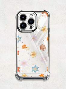 Custodia per iPhone 14 15 16 Pro Max 14 15 Plus 16 Plus 11 12 13 Pro Max, morbida custodia inferiore in silicone trasparente con custodia protettiva in TPU a schermo intero con fiore arancione e lente all-inclusive