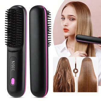 Hailicare Cordless Hair Straightener Brush, Rapid Heating, Hot Comb Hair Straightener For Women, Lightweight, Type-C Charging Port, Anti-Scald, Lightweight, USB Rechargeable