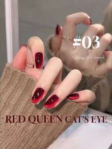 Miss Comoy 15ML 宝石牛血红猫眼指甲油，2026秋冬新品持久白色新年水晶闪粉猫眼凝胶指甲油（红色） - 彩色 - 查看 4
