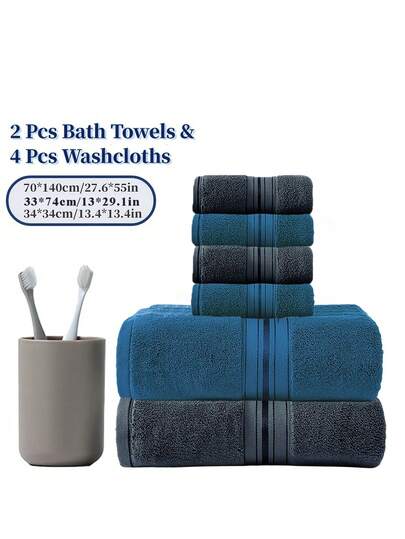 6pcs Towel Set | Premium Quality, 100% Cotton, 2 Bath Towels + 4 Washcloths, Soft Plush, Skin-Friendly, Super Absorbent, Quick Drying, Suitable For Bathroom, Gym, Kitchen, Outdoor Activities, Christmas Decor And Daily Use