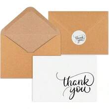 34 PCS Thank You Cards With Envelopes, Blank Navy Baby Shower Thank You Cards, Brown Paper Envelopes And Stickers Thank You Notes, Wedding Thank You Cards With Envelopes - 藍色的_ - 查看 1