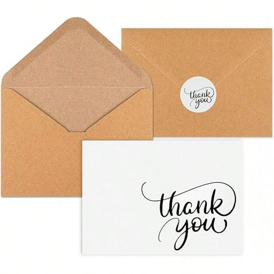 34 PCS Thank You Cards With Envelopes, Blank Navy Baby Shower Thank You Cards, Brown Paper Envelopes And Stickers Thank You Notes, Wedding Thank You Cards With Envelopes - 藍色的_ - 查看 1