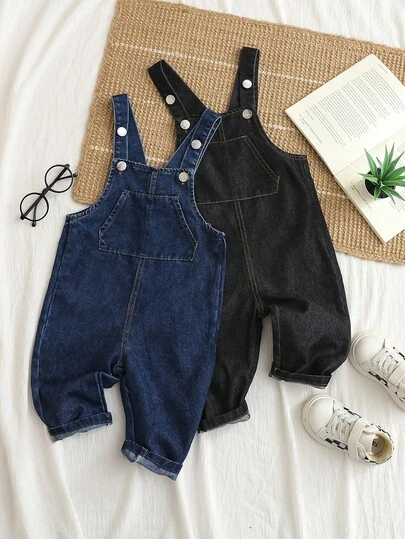 2pcs/Set Baby Boys/Girls Fashion Washed Casual Denim Bib Pants, Jumpsuit For Spring & Autumn