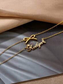 Collier en acier inoxydable personnalisé à double couche avec nœud papillon minimaliste et mignon. Nouveau collier bohème créatif avec nœud papillon. Parfait pour l'anniversaire, le mariage, l'anniversaire, la remise des diplômes, la fête des mères, la Saint-Valentin, le port quotidien. Collier de mode personnalisé avec texte pour l'anniversaire, la remise des diplômes, la fête