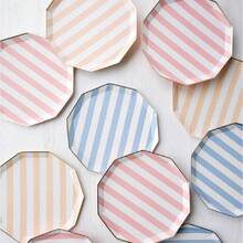 Bonjour Fte Peach Cabana Stripe Paper Party Plates | , Sturdy Large Dinner Plates | Premium Party Supplies | Happy Birthday Drations | Pack Of 8, 10.5" D,25837566 - 玫瑰金 - 查看 5