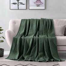 Elegant Comfort 1pc Soft Waffle Weave Throw Blanket , Lightweight Summer Blanket For Hot Sleepers, Full, Queen, King, Twin, And Twin XL Size Bed Breathable Cozy Warm Woven Textured Blankets For Couch, Bed, Sofa, Home Décor, Christmas Decorations Gifts, Cozy Winter Styles, Holiday Décor - 獵人綠 - 查看 3