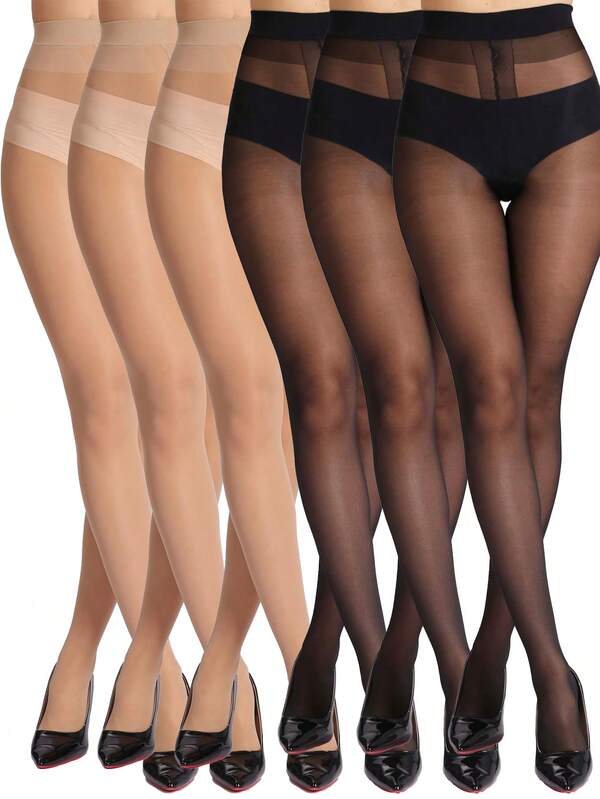 1pc/3pcs/6pcs 20D Women Opaque Tights, High Waist Control Top Pantyhose With Reinforced Toe