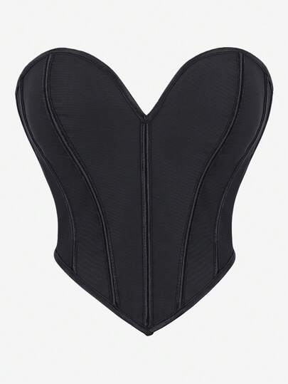 Bustier Corset Top, Low-Cut Deep V Strapless Chest Binding Blouse With Back Lace-Up, Waist Cincher Shapewear, Slimming Tube Top, Suitable For Halloween