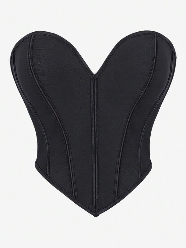 Bustier Corset Top, Low-Cut Deep V Strapless Chest Binding Blouse With Back Lace-Up, Waist Cincher Shapewear, Slimming Tube Top, Suitable For Halloween