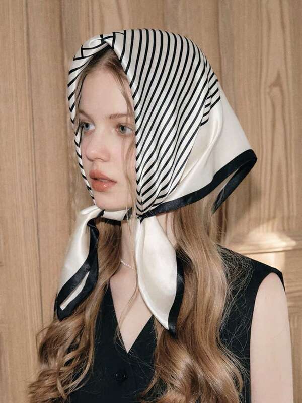 1pc Casual Stripe Design 90 Scarf, New Spring/Fall Bandana For Women As Multi-Functional Item For Waistband/Decoration/Headband, Fashionable Accessory Elegant Bandana,Hair Band,Head Band Ideal For Dressing Up Your Look Winter Fall