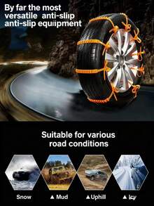 10pcs Portable Car Anti-Slip Chains, Universal Anti-Skid Tire Traction Belts Suitable For SUV And Sedan, High Traction Anti-Slip Chains, Easy To Install Traction Belts, Durable Winter Emergency Traction Accessories - Multicolor - View 4