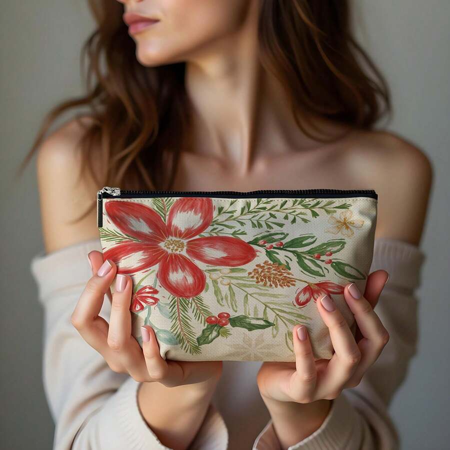 حقيبة مكياج للمناسبات العطلات - حقيبة كانفاس مع سحاب لحفظ مستحضرات التجميل، حقيبة كانفاس للمناسبات، منظم مكياج للسفر، حقيبة مكياج بزهور، منظم سفر خفيف الوزن مقاوم للماء مع سحاب، حقيبة مستحضرات تجميل مدمجة للاستخدام اليومي والعطلات، لحفظ أحمر الشفاه والبودرة ومستحضرات التجميل والعناية بالبشرة