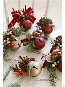 Campana de Navidad, Cuerno, Lazo, Piña, Campana Mixta Adorno, Decoración del árbol de Navidad Colgante, Ventana, Decoración del Tirador de la Puerta, Decoración Navideña, Regalo de Navidad, Adecuado para la Decoración del Hogar Navideño, Ambientación Navideña, También se Puede Regalar a Amigos - Multicolor - Ver 7