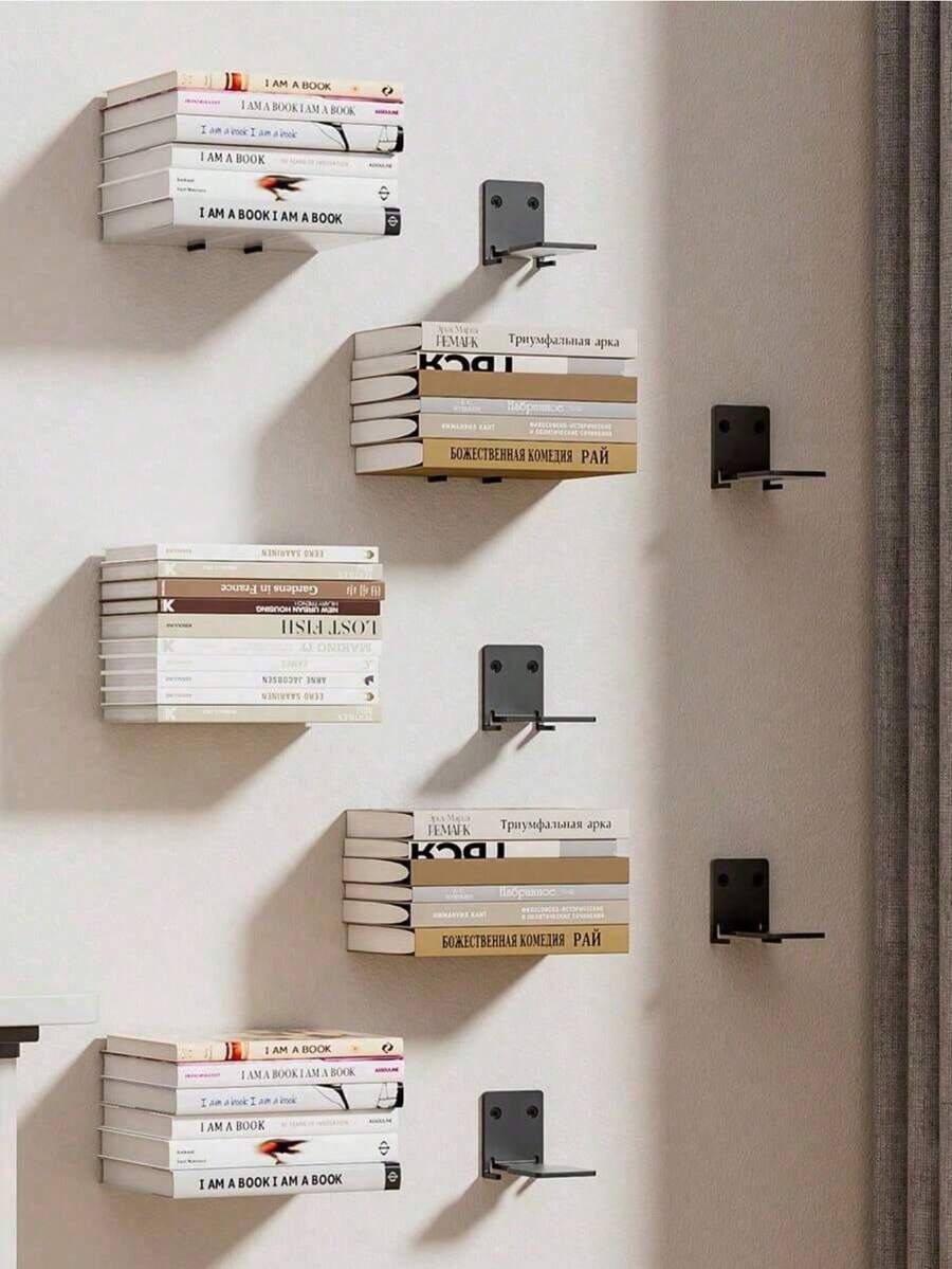 1/2pc Bookshelf, Hidden Floating Shelf, Wall Hanging Book Storage Shelf, Wall Decoration, Aesthetic Room Decoration, Living Room, Study, Office, Bedroom Storage And Organization Room Decor - 彩色 - 查看 1