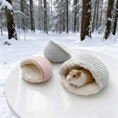 1 pieza Escondite de esquina para hámster, saco de dormir cómodo para hámster con patrón a rayas, almohadilla semicerrada cálida, refugio de peluche a prueba de viento y cálido adecuado para mascotas pequeñas en otoño/invierno