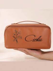 Customized Women's Portable Travel Makeup Bag With Compartments, Makeup Brushes Bag, Waterproof Pu Cosmetic Bag For Outdoor & Vacation, Khaki , Makeup Bag Makeup Pouch Skincare Bag Toiletry Bag School Supplies Travel Essentials Make Up Bag Holiday Essentials Makeup Bags Makeup Organizer Holiday Winter Gifts For Women Make Up Organizer Makeup Storage - Multicolor - View 17