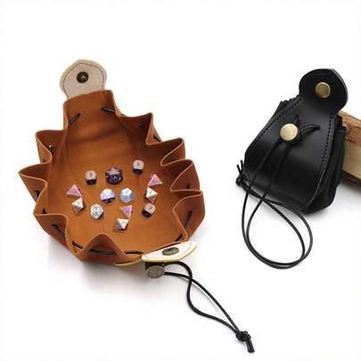 Leather Dice Bag - Tray, Dragon Themed Gift,Dice Game Drawstring Pouch For Runes Or Travel Medicine