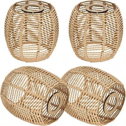 1pc/3pcs/4pcs Boho Lamp Shade Premium Rattan Lamp Shade For Living Room, Bedroom, And Dining Room Durable Rattan Pendant Light Shade Perfect For Pendant, Table, And Ceiling Lamps