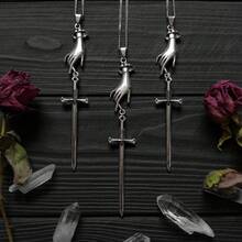 Sword Necklace  Necklace Hand Sword Pendant Medieval Fantasy Necklace - Silver - View 1