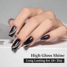 Jelly Glass Cat Eye Gel Nail Polish, 0.5 Fl Oz HEMA & TPO Free Black Holographic Glitter Shimmer Magnetic Gel Polish With Magnet Soak Off UV LED Nail Art Design Manicure Salon For Women Fgirl{Inchcolor_nameinch:InchCatEye-JellyGlassBlackinch} - 貓眼-果凍玻璃黑 - 查看 5