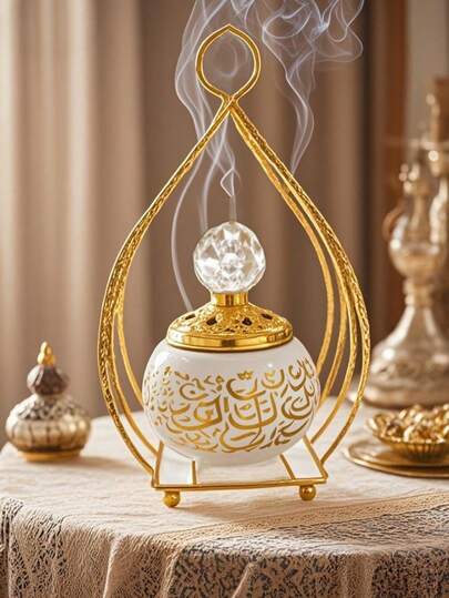 1 pieza Quemador de incienso de cerámica y hierro simple, quemador de incienso Bahuur, fragancia para el hogar, es perfecto para la decoración del hogar, dormitorio, sala de estar, oficina, espacio de yoga y fiestas para crear una atmósfera elegante