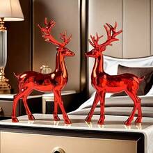 مجموعة ديكور رنة حمراء لامعة وإبداعية - 2 قطعة، ديكور فاخر من البلاستيك للعيد المجيد والهالوين في غرفة المعيشة والخزانة وديكور المنزل في فصل الخريف، زينة عيد الميلاد - رنة حمراء لامعة واقفة (قطعتان) - مشاهدة 2