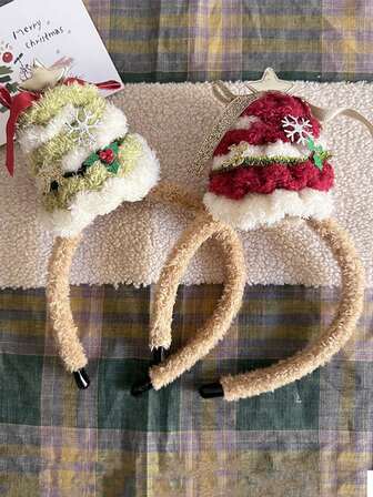 1pc Cute Cartoon Plush Colorful Christmas Tree Hair Hoop Headband Hair Accessory, Hairband For Women,