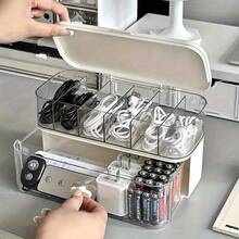 Dual-Layer Transparent Desktop Cable Management Box - Compact Cable And Charger Storage Solution For Home Office, Adjustable Dividers, Cable Organizer Bag And Storage Box, Durable For Remote Workers And Office Professionals - Multicolor - View 6