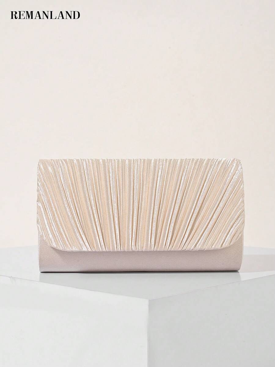 REMANLAND Exquisite And Simple Women's Party Bag, Apricot Striped Pleated Evening Handbag, Suitable For Women's Party, Wedding, Dinner, Banquet Evening Bag, Suitable For Party Girls, Ladies, Suitable For Women To Attend Parties, Weddings, Dances, Dinner/Banquets, Is The Best Gift For Women