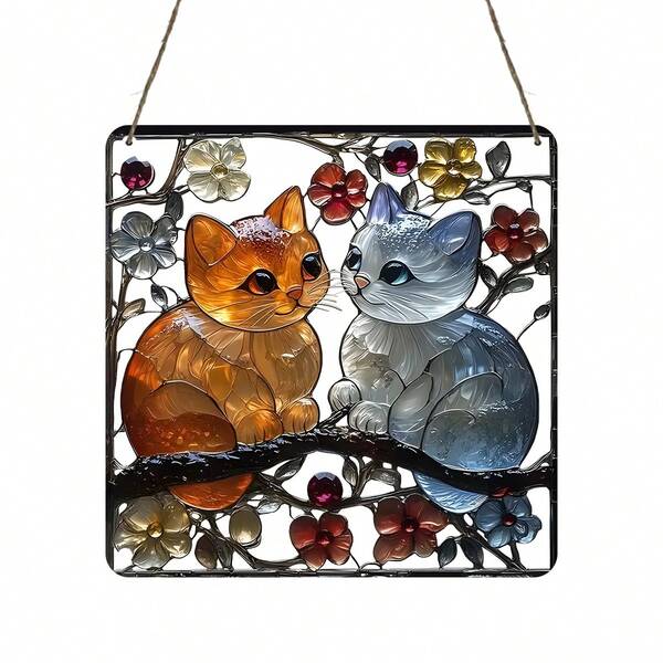 Occhiali da sole in vetro colorato a forma di gatto per gli innamorati, decorazione bizzarra, decorazione da appendere all'aperto, per soggiorno, veranda, caffè, camera da letto, giardino e decorazione per la casa, decorazione primaverile, regalo ideale per San Valentino, Pasqua, cartello decorativo e targa