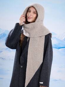 1 件女士连帽围巾拉法帽，针织披肩颈部保暖，适合冬季，适合日常穿着秋季装饰