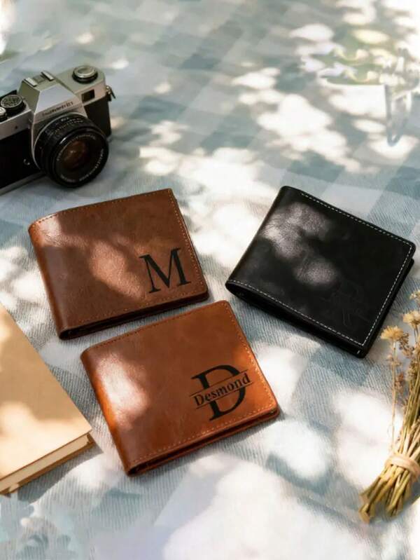 Custom Men's Leather Leather Wallet - Engraved Initials, UV Laser Engraving, The Ideal Gift For Dad, Son For Birthdays, Anniversaries, Christmas, Father's Day, Thanksgiving - Dark Brown, Elegant, Birthday Gift(The Template Letters Are Not Clear, And The Actual Printing Effect Is Super Clear) Dawg,Sequines, Cute,Adorable,Funny,Cuties,Kawaii Custom,Personalized,Unique,Customized Ideal Gifts For Him,Ideal Gifts For Her Boyfriend,Family,Grandparents
